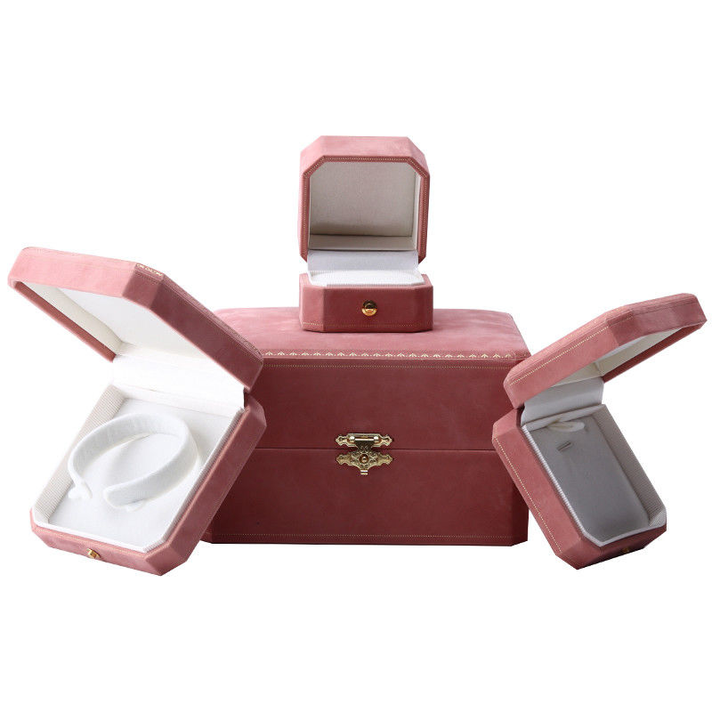 Pink Velvet Rectangle Jewelry Box for Luxury Pattern Bracelet Set Custom Logo