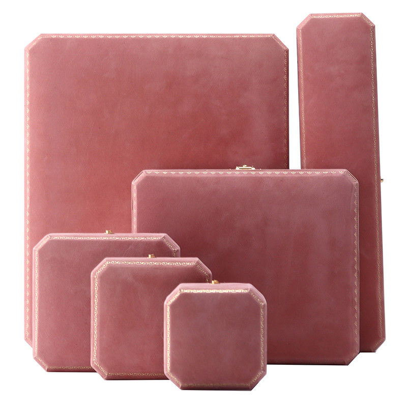 Pink Velvet Rectangle Jewelry Box for Luxury Pattern Bracelet Set Custom Logo