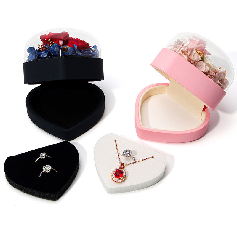 Custom Flower Jewelry Box Heart Shaped Gift Box With Velvet Packaging Box
