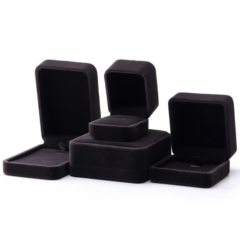 Custom Logo Printing Jewelry Ring Box in Square Shape Handmade with Dark Gray Velvet