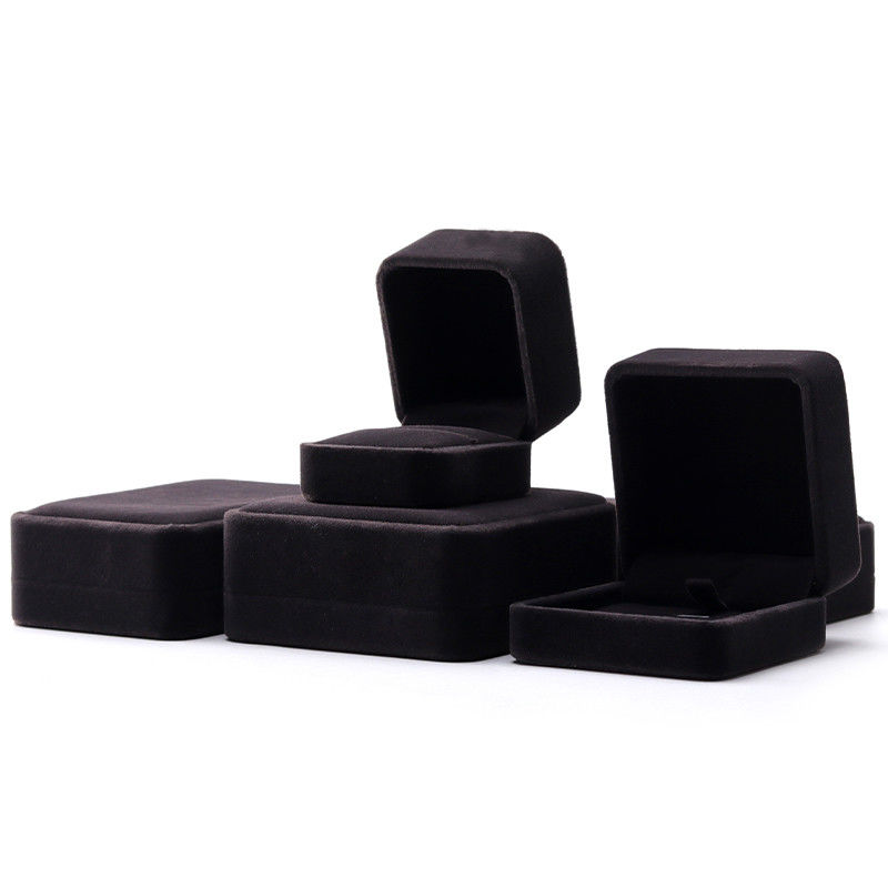Custom Logo Printing Jewelry Ring Box in Square Shape Handmade with Dark Gray Velvet