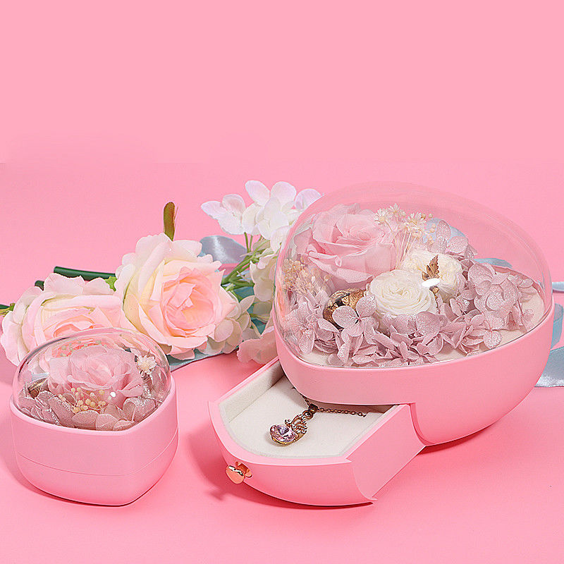 Custom Logo Heart Shaped Jewelry Drawer Box Rose Flower Box For Ring
