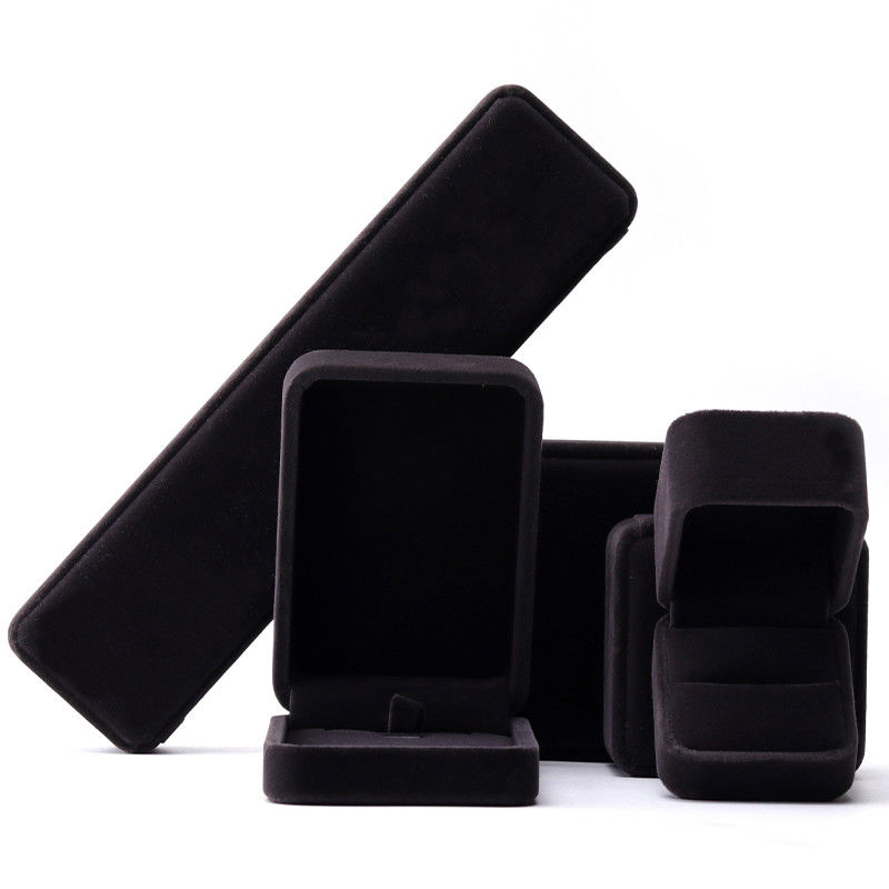 Custom Logo Printing Jewelry Ring Box in Square Shape Handmade with Dark Gray Velvet