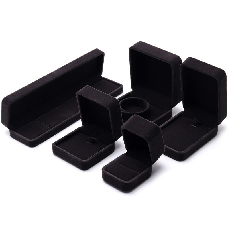 Custom Logo Printing Jewelry Ring Box in Square Shape Handmade with Dark Gray Velvet