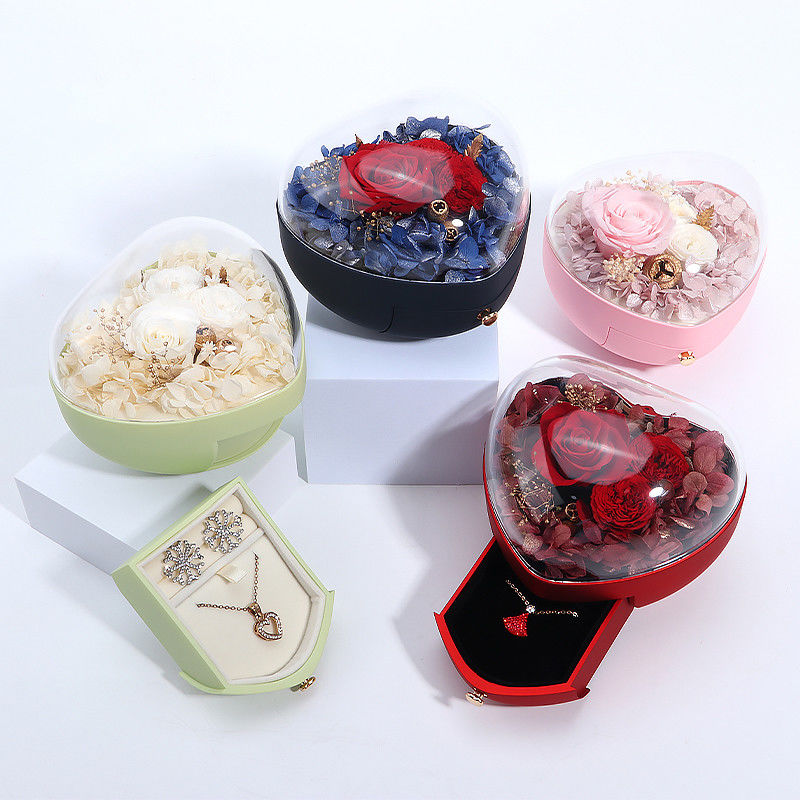 Custom Logo Heart Shaped Jewelry Drawer Box Rose Flower Box For Ring