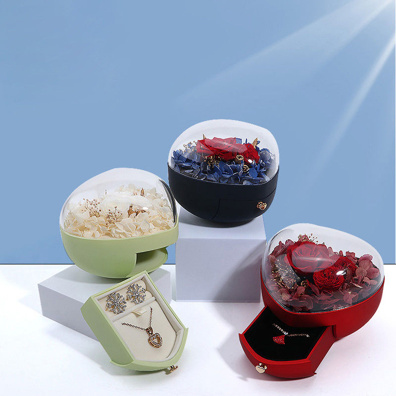 Custom Logo Heart Shaped Jewelry Drawer Box Rose Flower Box For Ring