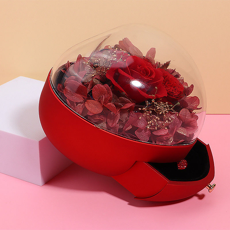 Custom Logo Heart Shaped Jewelry Drawer Box Rose Flower Box For Ring