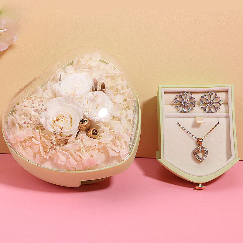 Custom Logo Heart Shaped Jewelry Drawer Box Rose Flower Box For Ring