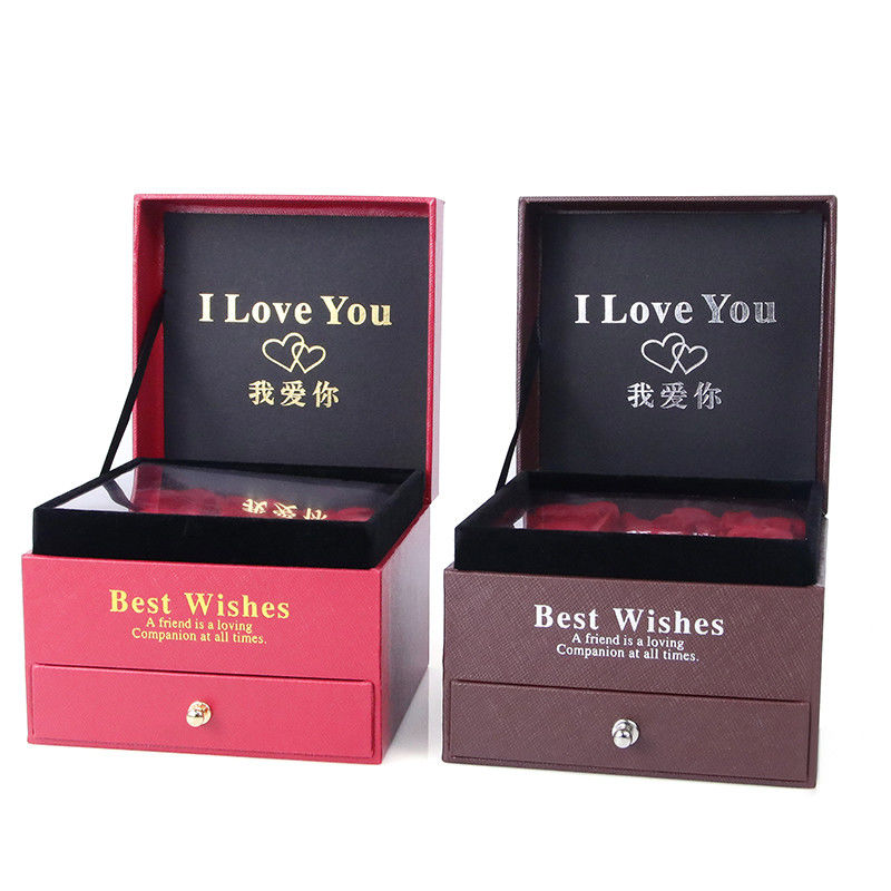 Customized Size Luxury Square Jewelry Box Jewellry Gift Wrapping Box With Rose