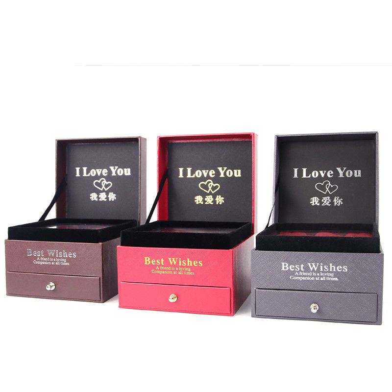 Customized Size Luxury Square Jewelry Box Jewellry Gift Wrapping Box With Rose