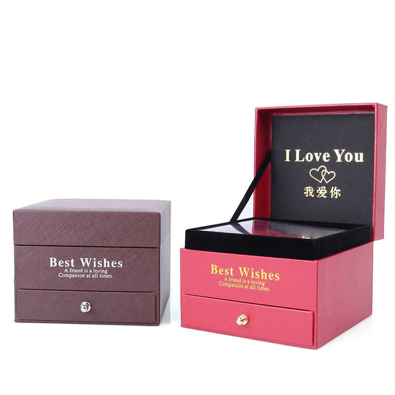 Customized Size Luxury Square Jewelry Box Jewellry Gift Wrapping Box With Rose