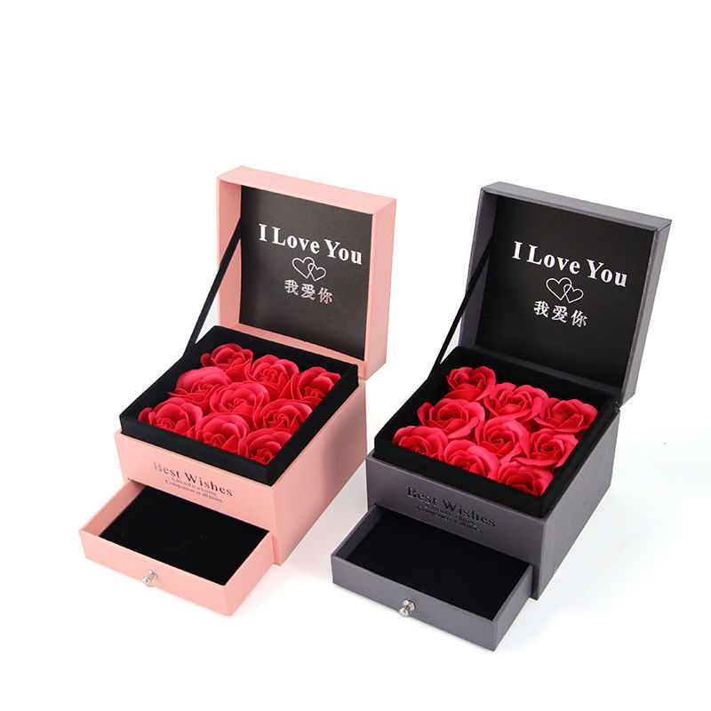 Customized Size Luxury Square Jewelry Box Jewellry Gift Wrapping Box With Rose