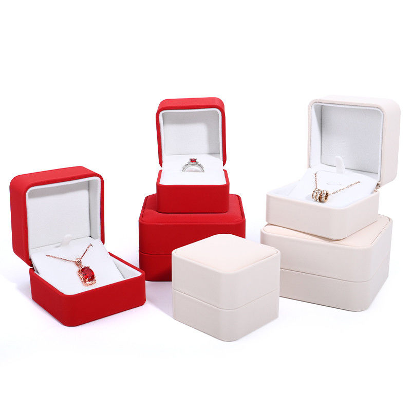 Custom Luxury Necklace Packaging Box in Red PU Leather with Velvet Lining and Contact Us