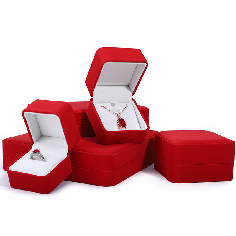 Custom Luxury Necklace Packaging Box in Red PU Leather with Velvet Lining and Contact Us