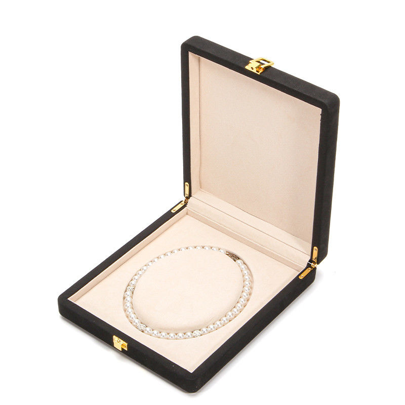 Black Hanhong Custom Rounded Corner Microfiber Leather Ring Jewelry Packaging Box Luxury Set Pearl Necklace Jewelry Storage Box