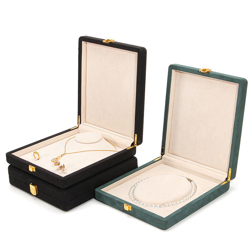 Black Hanhong Custom Rounded Corner Microfiber Leather Ring Jewelry Packaging Box Luxury Set Pearl Necklace Jewelry Storage Box