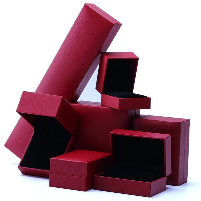 OEM Red Paper Jewelry Box Set Velvet Lining Custom Jewelry Packaging Case