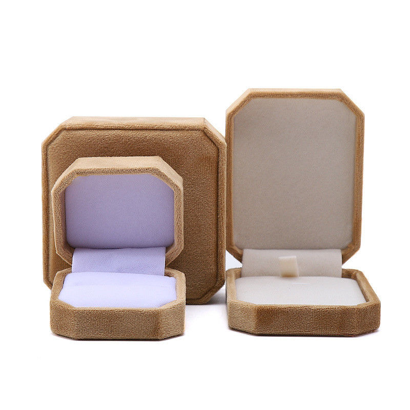 elegant handmade Yellow Octagonal Velvet Jewelry Box for Necklace Earrings Bracelet Ring