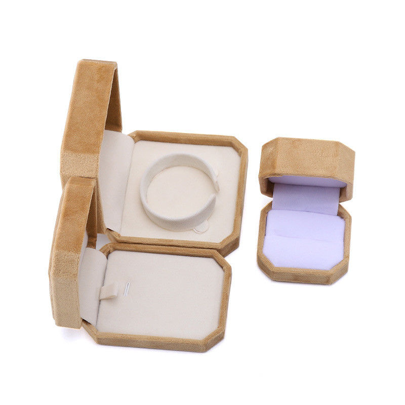 elegant handmade Yellow Octagonal Velvet Jewelry Box for Necklace Earrings Bracelet Ring