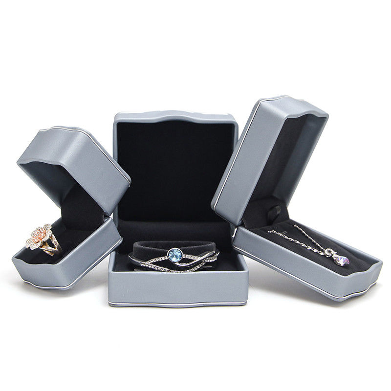 Grey PU Leather Luxury Jewelry Box for Ring Necklace Bracelet Set Packaging by Hanhong