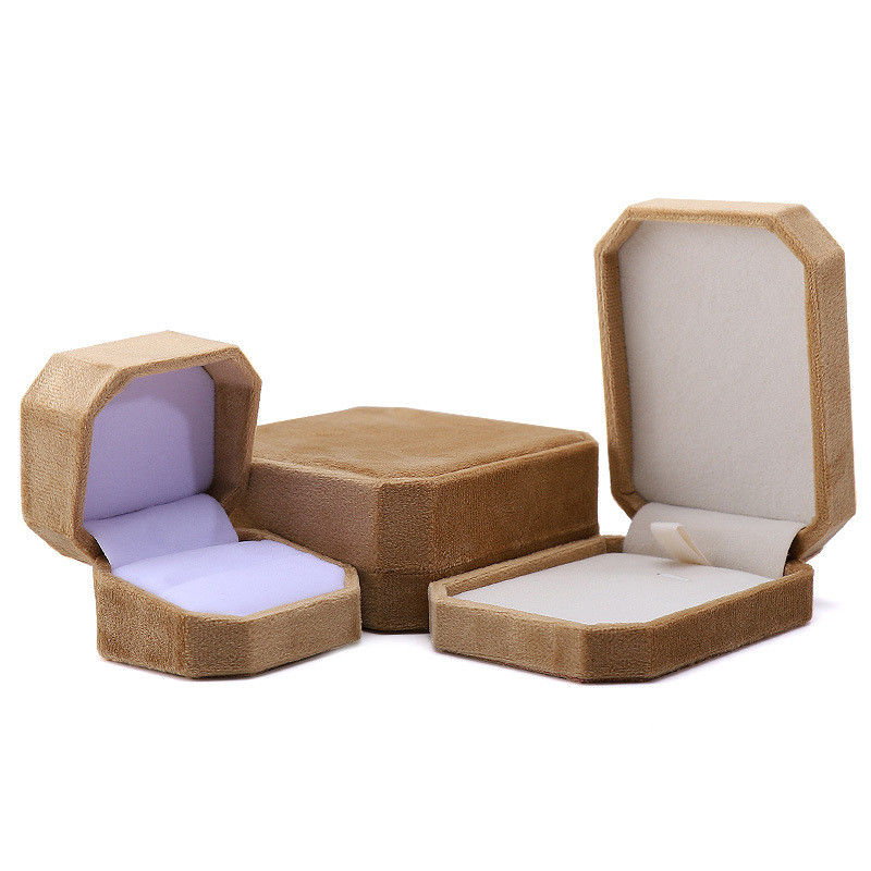 elegant handmade Yellow Octagonal Velvet Jewelry Box for Necklace Earrings Bracelet Ring