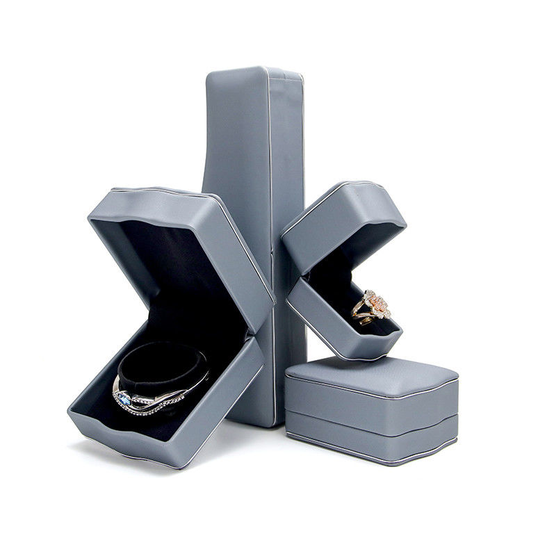 Grey PU Leather Luxury Jewelry Box for Ring Necklace Bracelet Set Packaging by Hanhong