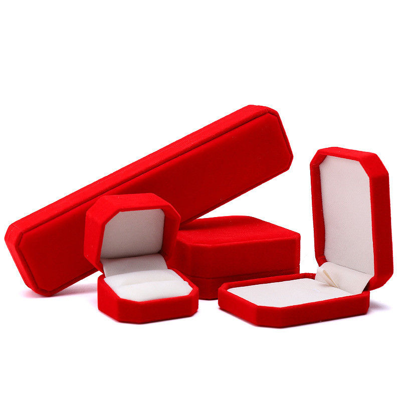 elegant handmade red Octagonal Velvet Jewelry Box for Necklace Earrings Bracelet Ring