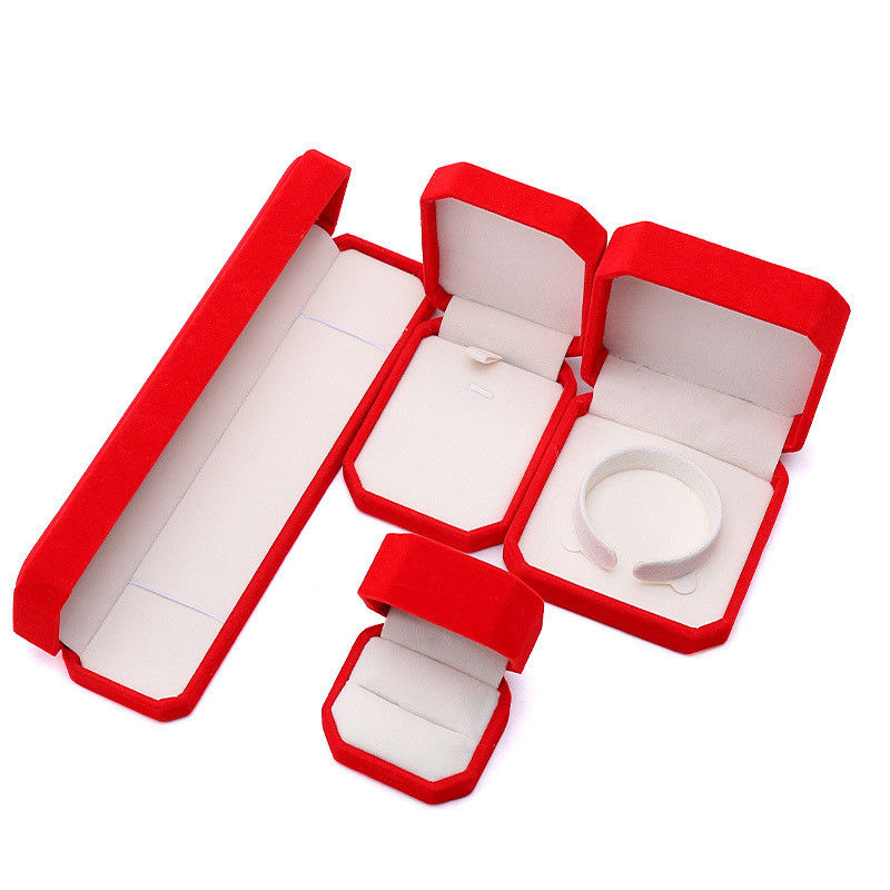 elegant handmade red Octagonal Velvet Jewelry Box for Necklace Earrings Bracelet Ring