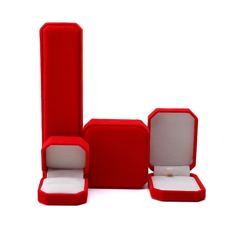elegant handmade red Octagonal Velvet Jewelry Box for Necklace Earrings Bracelet Ring