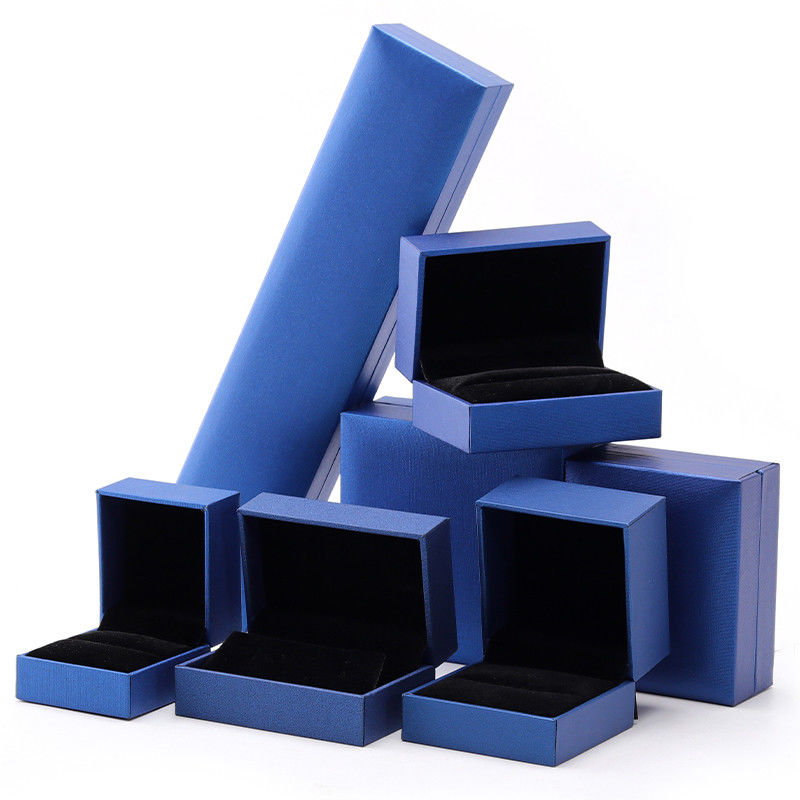 Blue Luxury Paper Jewelry Box Custom Logo Earrings Necklace Pendant Ring Packaging