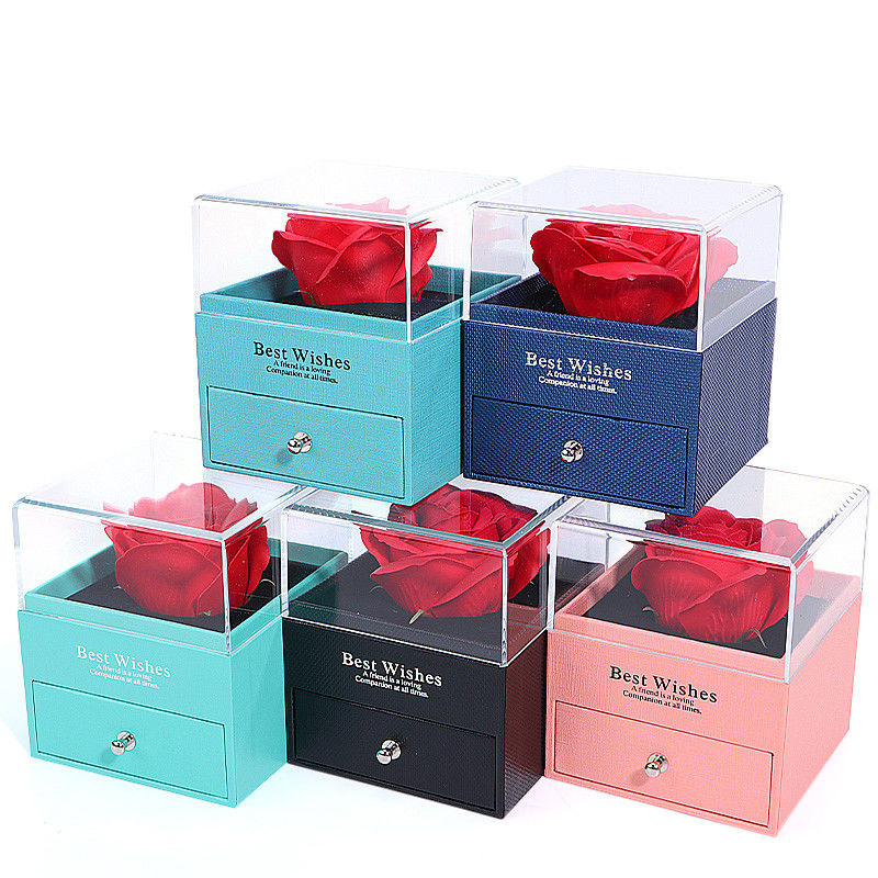Valentine's Day Rose Box Drawer Type Jewelry Packaging Box with Square Shape