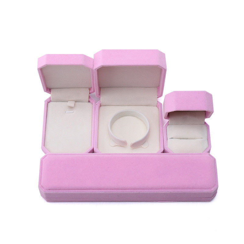 elegant handmade Pink Octagonal Velvet Jewelry Box for Necklace Earrings Bracelet Ring