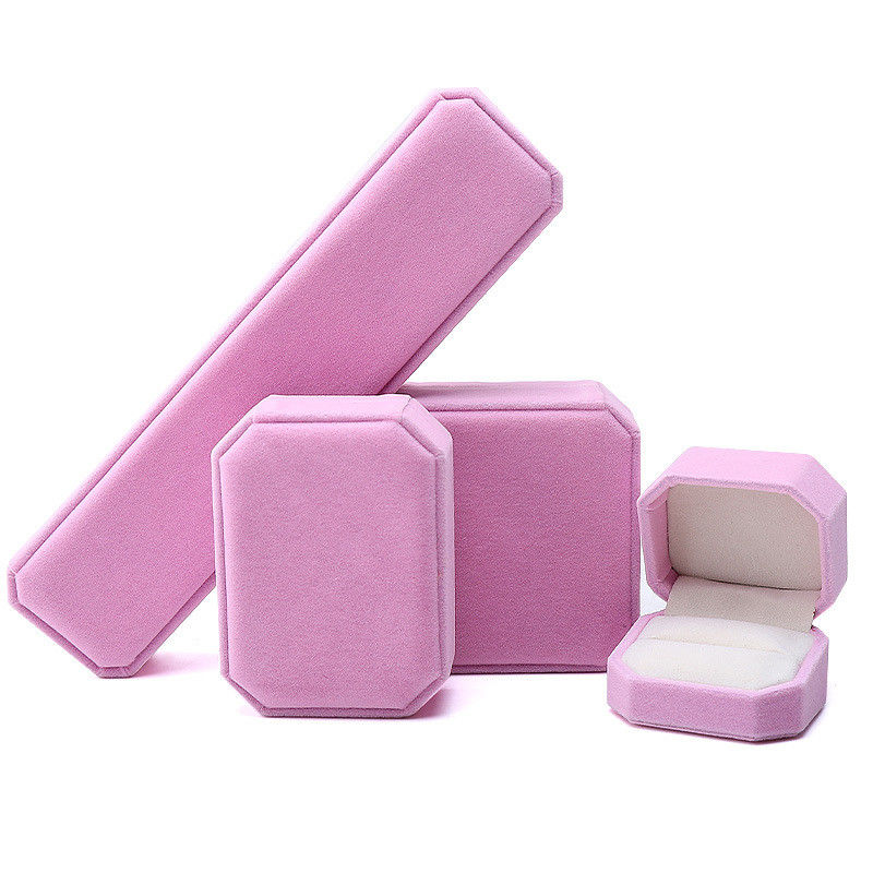 elegant handmade Pink Octagonal Velvet Jewelry Box for Necklace Earrings Bracelet Ring