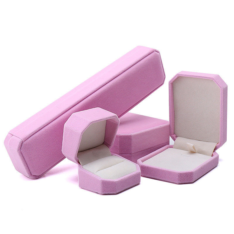 elegant handmade Pink Octagonal Velvet Jewelry Box for Necklace Earrings Bracelet Ring
