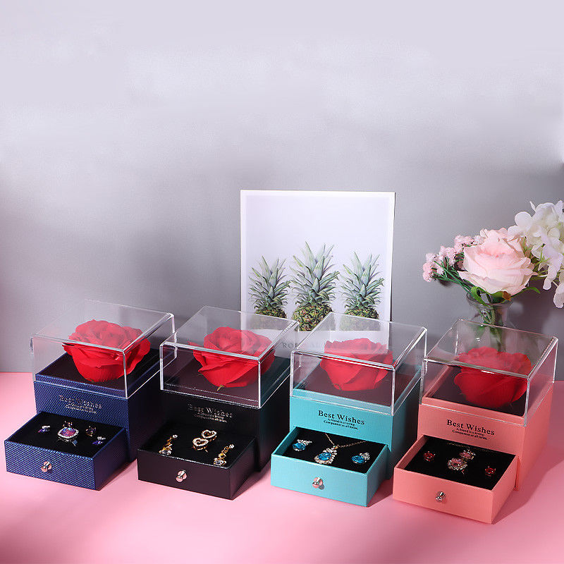 Valentine's Day Rose Box Drawer Type Jewelry Packaging Box with Square Shape