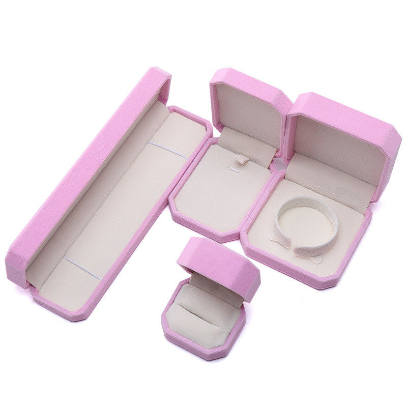 elegant handmade Pink Octagonal Velvet Jewelry Box for Necklace Earrings Bracelet Ring
