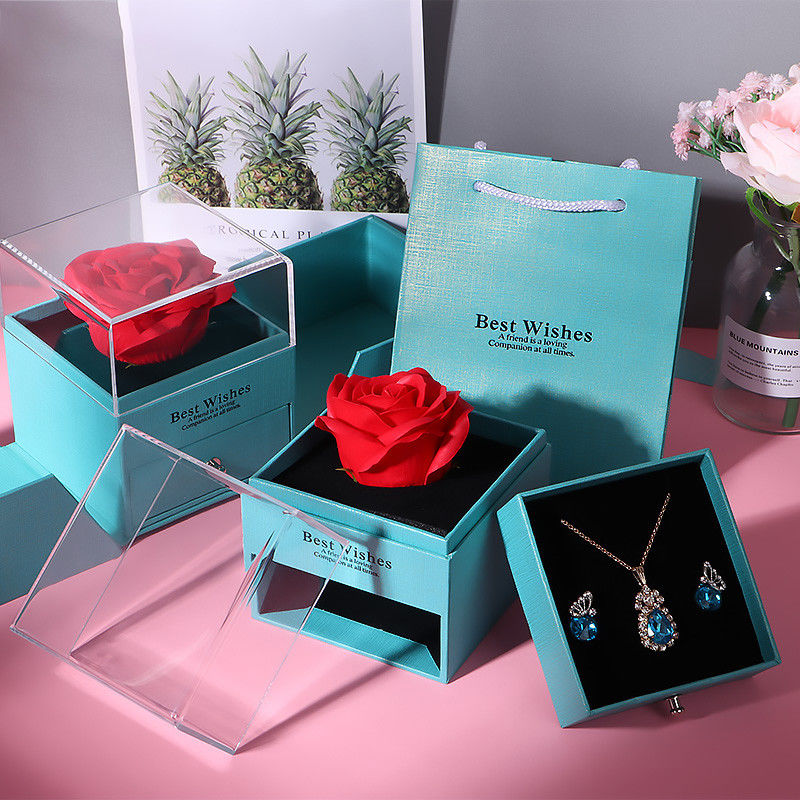 Valentine's Day Rose Box Drawer Type Jewelry Packaging Box with Square Shape