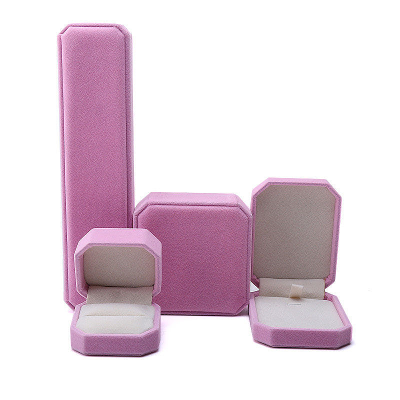 elegant handmade Pink Octagonal Velvet Jewelry Box for Necklace Earrings Bracelet Ring