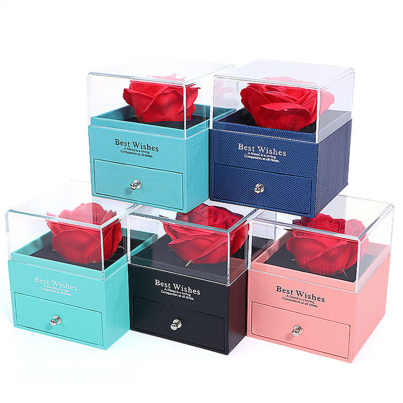 Valentine's Day Rose Box Drawer Type Jewelry Packaging Box with Square Shape