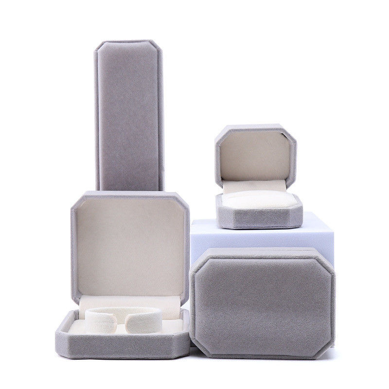 elegant handmade gray Octagonal Velvet Jewelry Box for Necklace Earrings Bracelet Ring