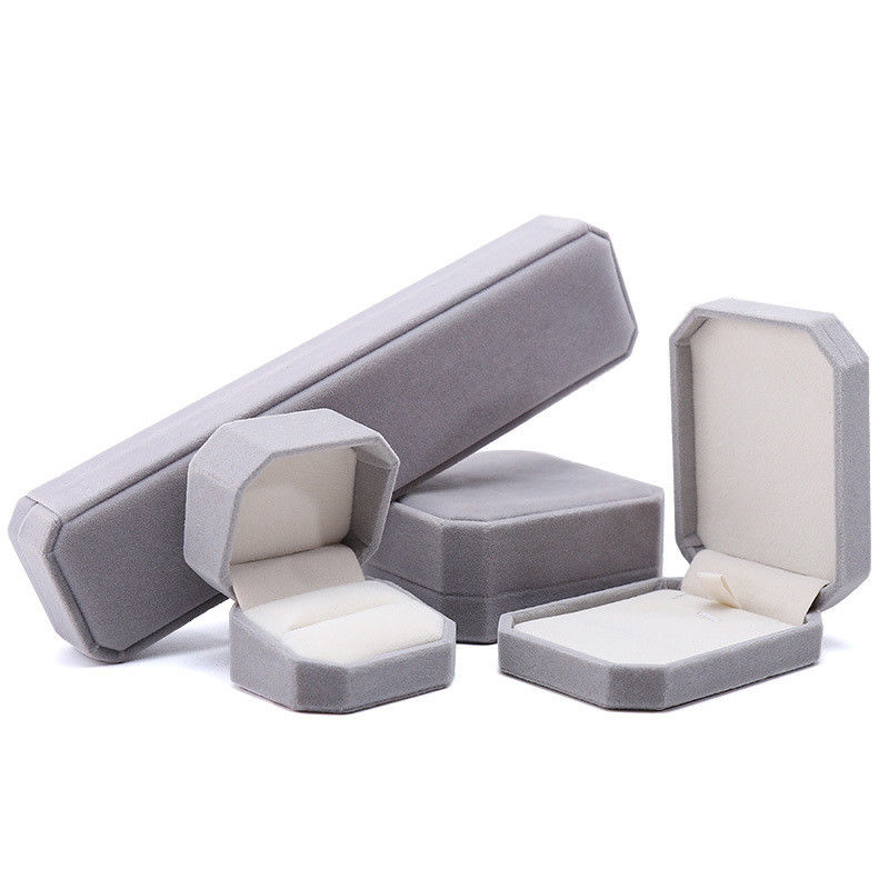 elegant handmade gray Octagonal Velvet Jewelry Box for Necklace Earrings Bracelet Ring