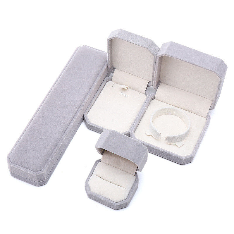 elegant handmade gray Octagonal Velvet Jewelry Box for Necklace Earrings Bracelet Ring