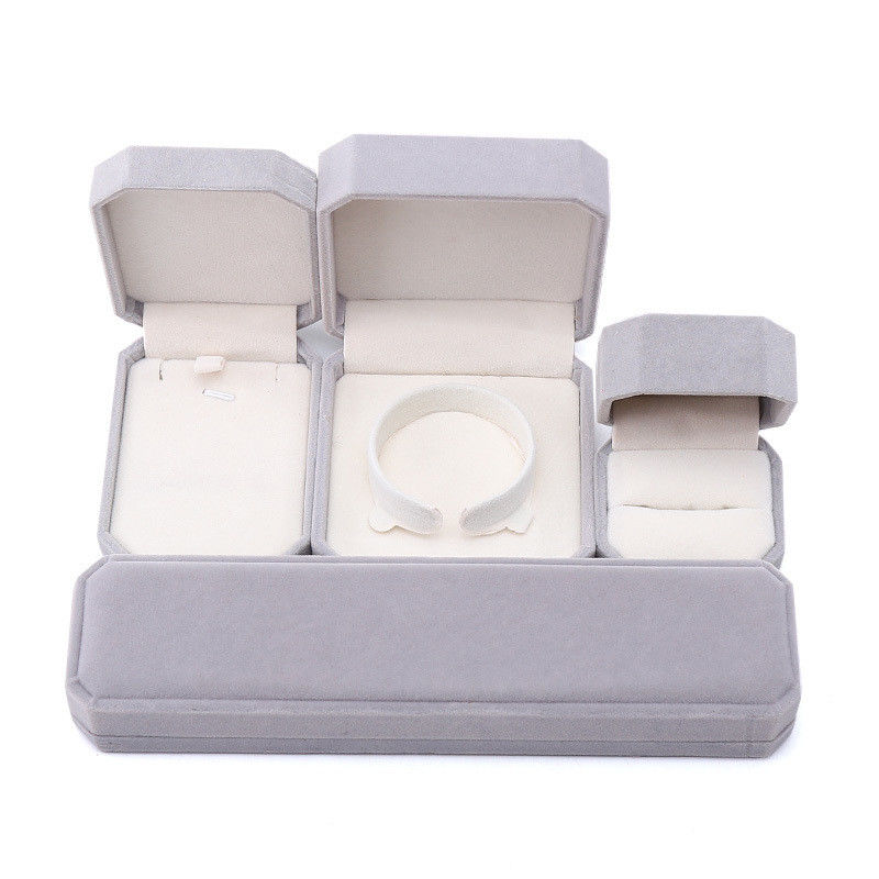 elegant handmade gray Octagonal Velvet Jewelry Box for Necklace Earrings Bracelet Ring