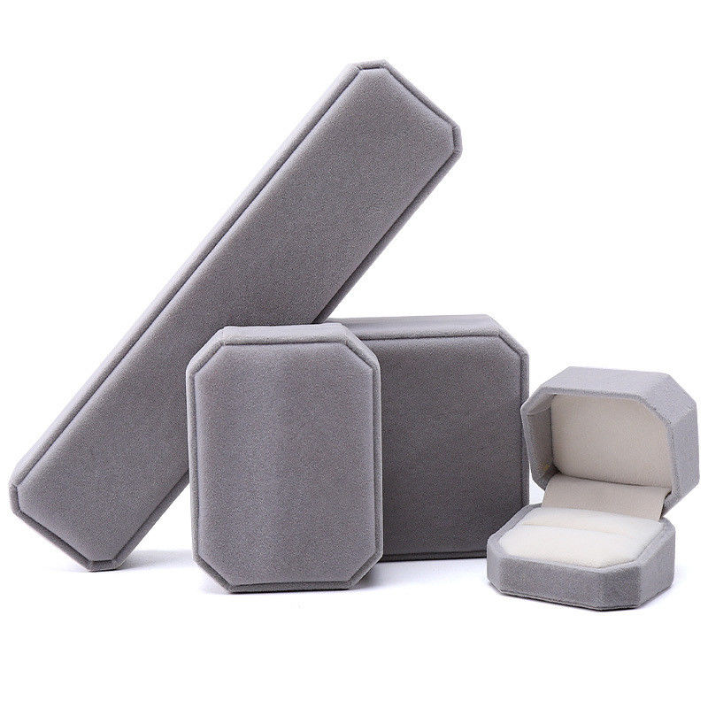 elegant handmade gray Octagonal Velvet Jewelry Box for Necklace Earrings Bracelet Ring
