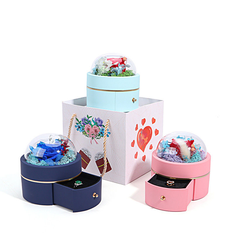 Custom Size Luxury Round Flower Jewelry Box Packaging Ring Drawer Box