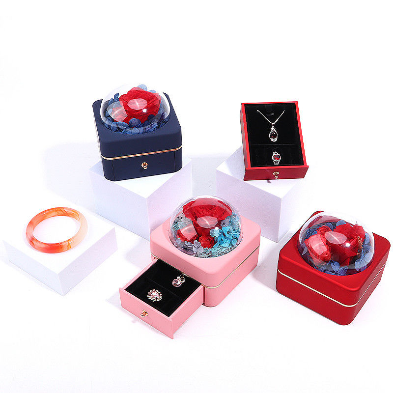 Custom Size Luxury Round Flower Jewelry Box Packaging Ring Drawer Box