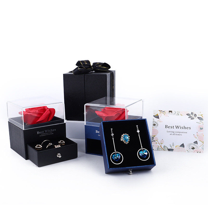 Preserved Soap Rose Flower Jewelry Box For Valentine's Day Gift Jewelry Package