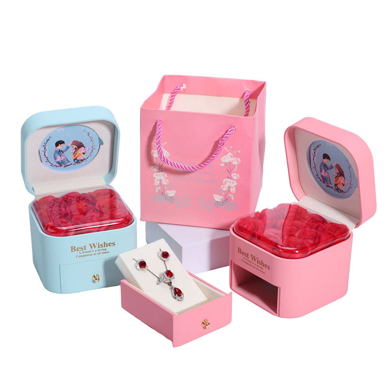 Custom Size Rose Immortal Drawer Flower Jewellery Box For Stud Earrings Pendant