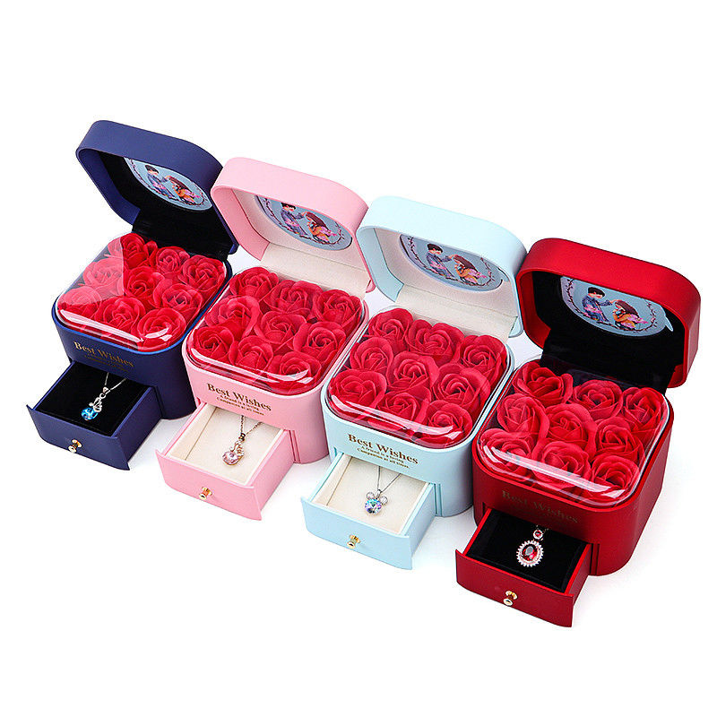 Custom Size Rose Immortal Drawer Flower Jewellery Box For Stud Earrings Pendant
