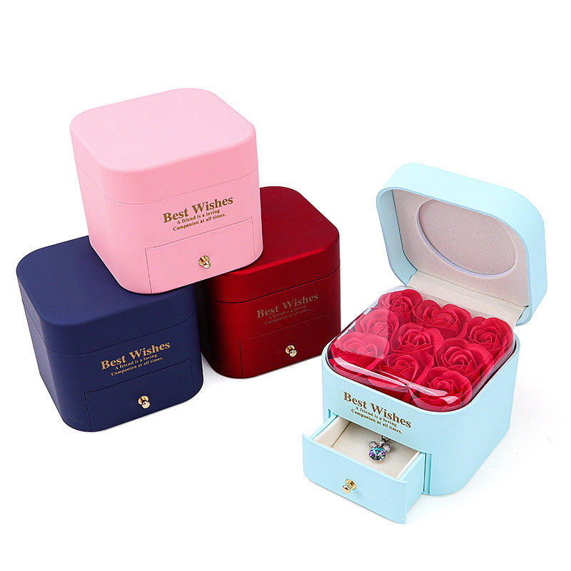 Custom Size Rose Immortal Drawer Flower Jewellery Box For Stud Earrings Pendant